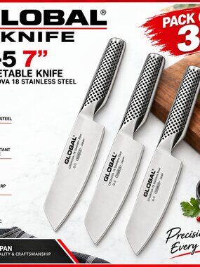 Global G5 7" Vegetable Knife Cromova 18 Stainless Steel – Pack of 3